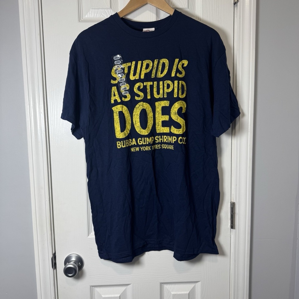 Bubba Gump Shrimp Co Stupid Is As Stupid Does Navy Mens Large T Shirt NWT‎